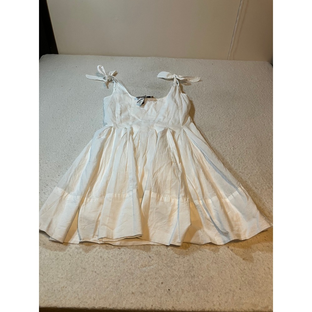 Beach Riot White Tie Shoulder Pleated Mini Dress Small Bridal Summer Cotton